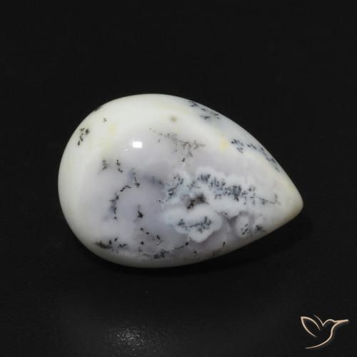 Ágata Dendrítica branco com preto Natural 2.90ct, Formato de pêra, Opaco