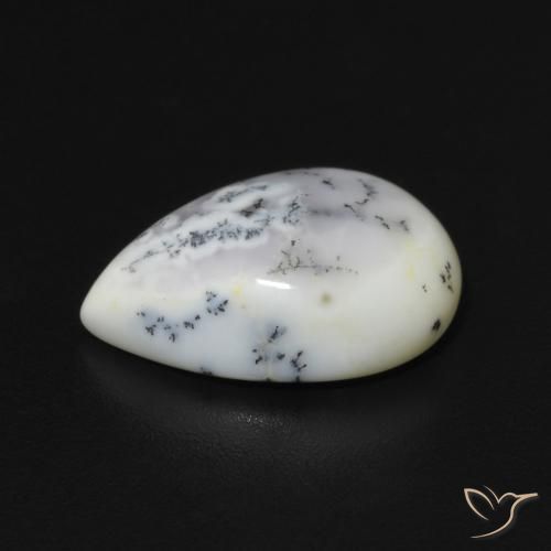 Ágata Dendrítica branco com preto Natural 2.90ct, Formato de pêra, Opaco