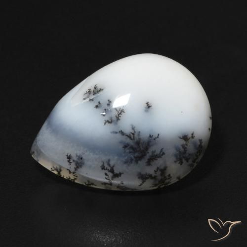 5.00ct Natural branco com preto Ágata Dendrítica, Formato de pêra, Opaco