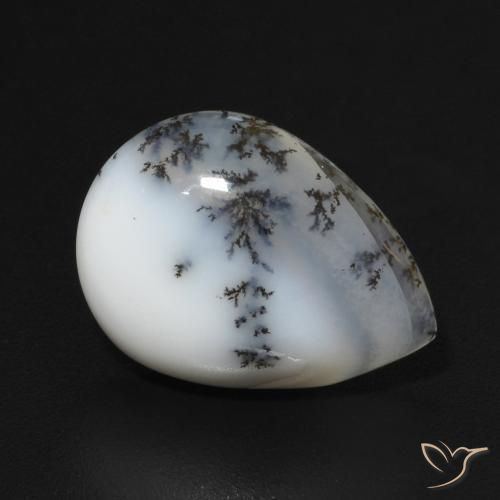 Ágata Dendrítica branco com preto Natural 5.00ct, Formato de pêra, Opaco