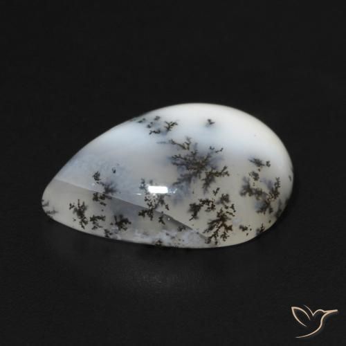 Ágata Dendrítica branco com preto Natural 5.00ct, Formato de pêra, Opaco
