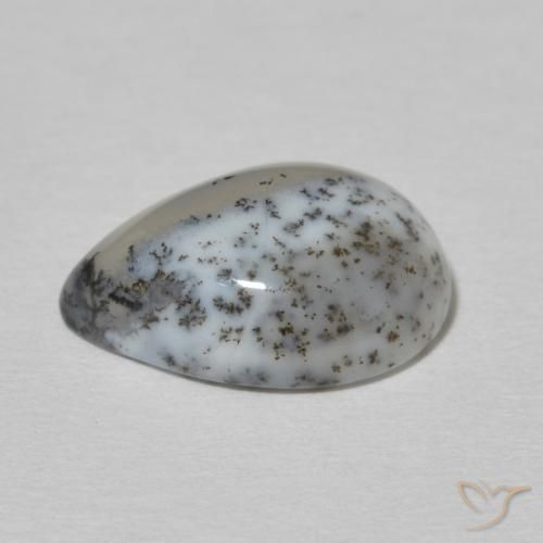 Ágata Dendrítica branco com preto Natural 4.56ct, Formato de pêra, Opaco