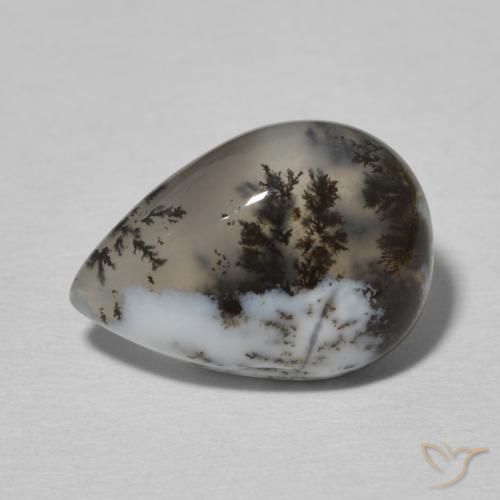 4.77ct Natural branco com preto Ágata Dendrítica, Formato de pêra, Opaco