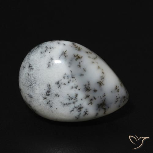 Ágata Dendrítica branco com preto Natural 5.06ct, Formato de pêra, Opaco