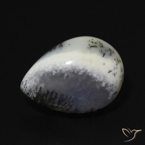 4.92ct Natural branco com preto Ágata Dendrítica, Formato de pêra, Opaco
