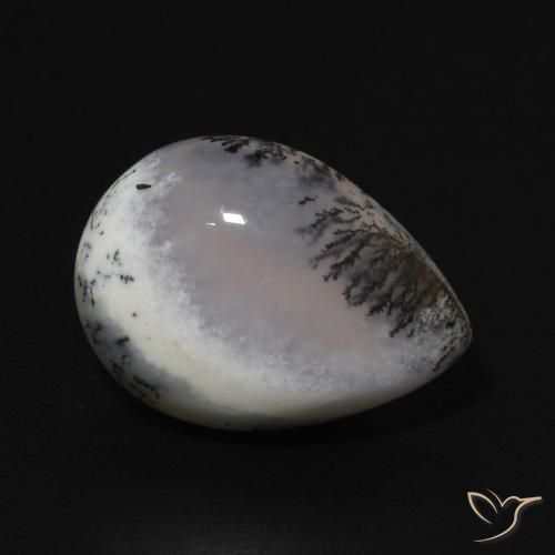 Ágata Dendrítica branco com preto Natural 4.92ct, Formato de pêra, Opaco