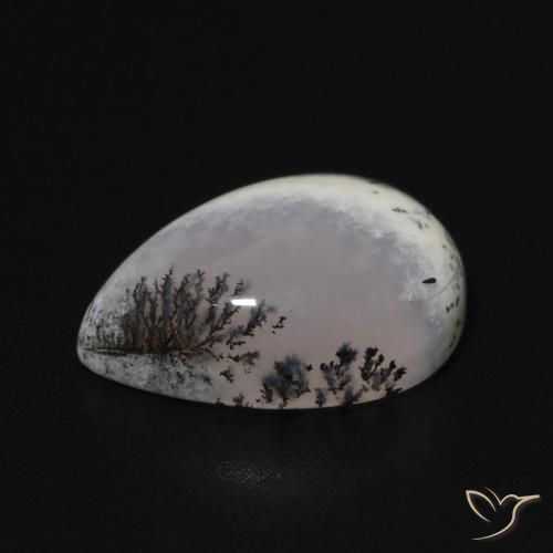 Ágata Dendrítica branco com preto Natural 4.92ct, Formato de pêra, Opaco