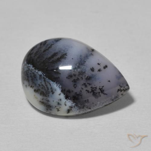 Ágata Dendrítica branco com preto Natural 4.80ct, Formato de pêra, Opaco