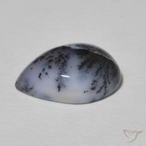 Ágata Dendrítica branco com preto Natural 4.80ct, Formato de pêra, Opaco