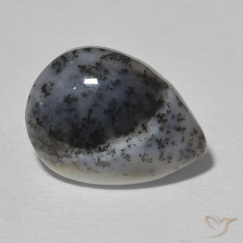 Ágata Dendrítica branco com preto Natural 6.34ct, Formato de pêra, Opaco