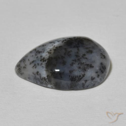 Ágata Dendrítica branco com preto Natural 6.34ct, Formato de pêra, Opaco