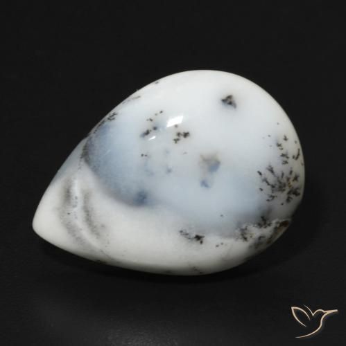 Ágata Dendrítica branco com preto Natural 9.19ct, Formato de pêra, Opaco