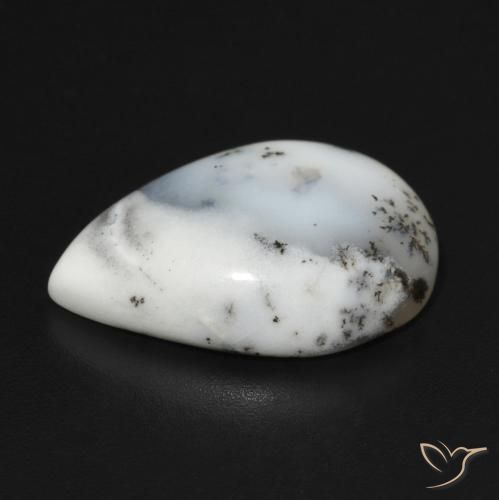 Ágata Dendrítica branco com preto Natural 9.19ct, Formato de pêra, Opaco