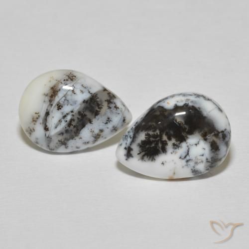 7.78ctw Natural branco com preto Ágata Dendrítica, Formato de pêra, Opaco