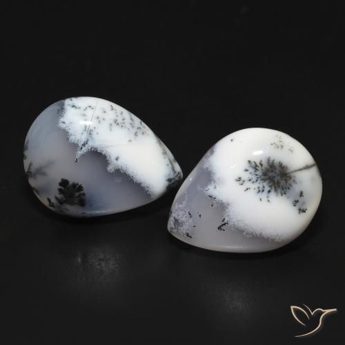 13.40ctw Natural branco com preto Ágata Dendrítica, Formato de pêra, Opaco