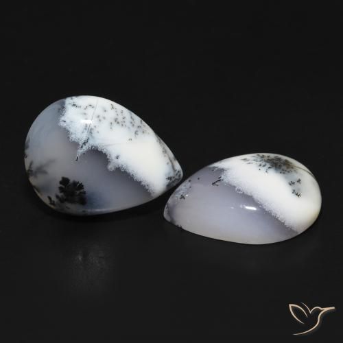Pedras preciosas de Ágata Dendrítica branco com preto natural de 13.40 ct, Formato de pêra, Opaco