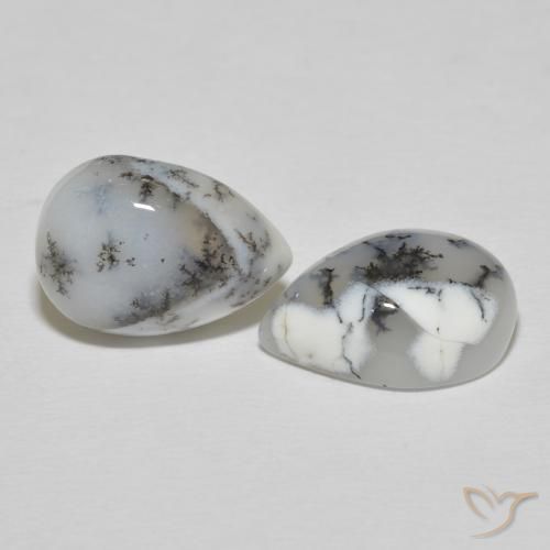 Pedras preciosas de Ágata Dendrítica branco com preto natural de 10.81 ct, Formato de pêra, Opaco