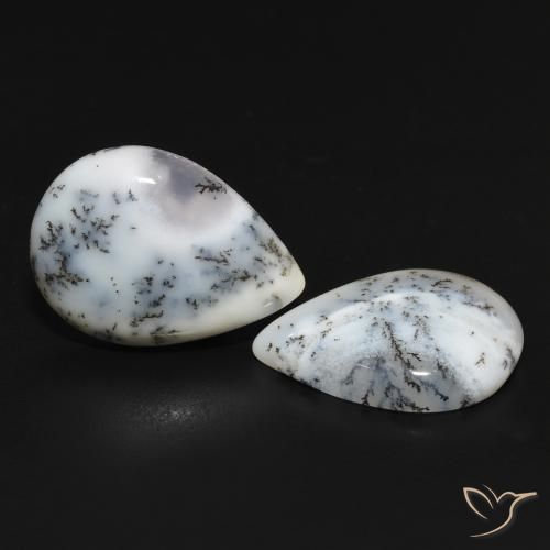 Pedras preciosas de Ágata Dendrítica branco com preto natural de 11.51 ct, Formato de pêra, Opaco