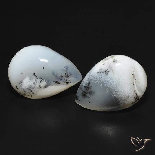 17.86ctw Natural branco com preto Ágata Dendrítica, Formato de pêra, Opaco