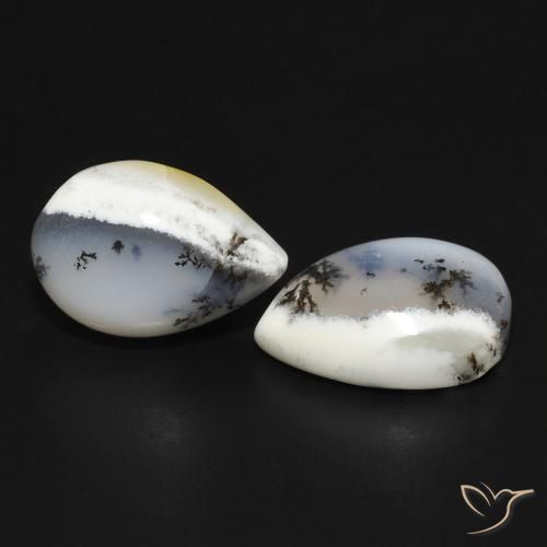 Pedras preciosas de Ágata Dendrítica branco com preto natural de 7.95 ct, Formato de pêra, Opaco