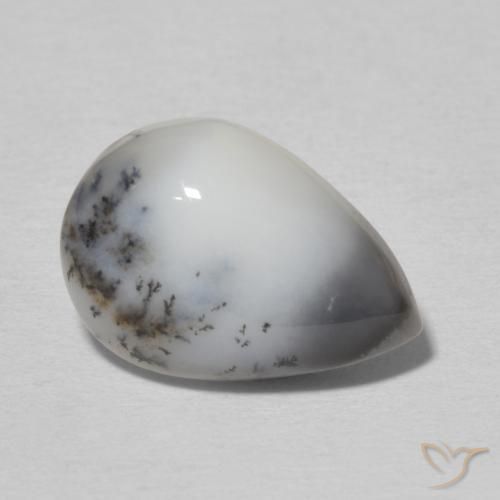 Ágata Dendrítica Branco multicor Natural 4.87ct, Formato de pêra, Opaco