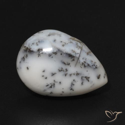 Ágata Dendrítica branco com preto Natural 4.74ct, Formato de pêra, Opaco
