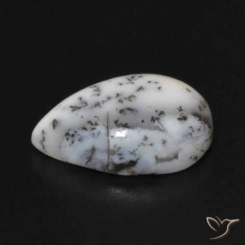 Ágata Dendrítica branco com preto Natural 4.74ct, Formato de pêra, Opaco