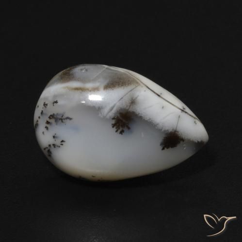 Ágata Dendrítica Branco multicor Natural 3.72ct, Formato de pêra, Opaco