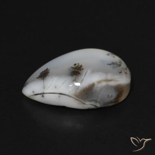 Ágata Dendrítica Branco multicor Natural 3.72ct, Formato de pêra, Opaco
