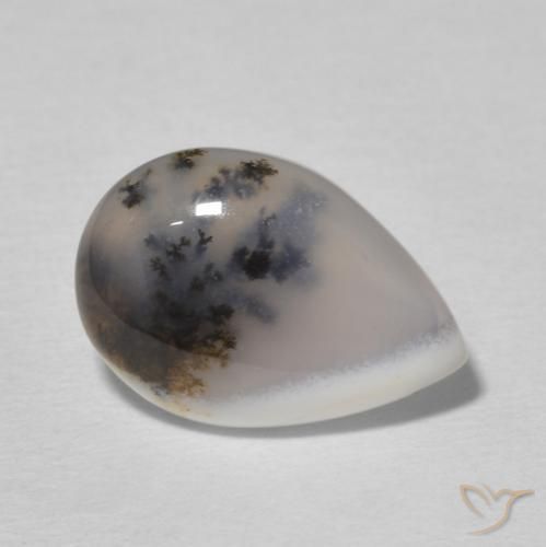 Ágata Dendrítica Branco multicor Natural 3.65ct, Formato de pêra, Opaco