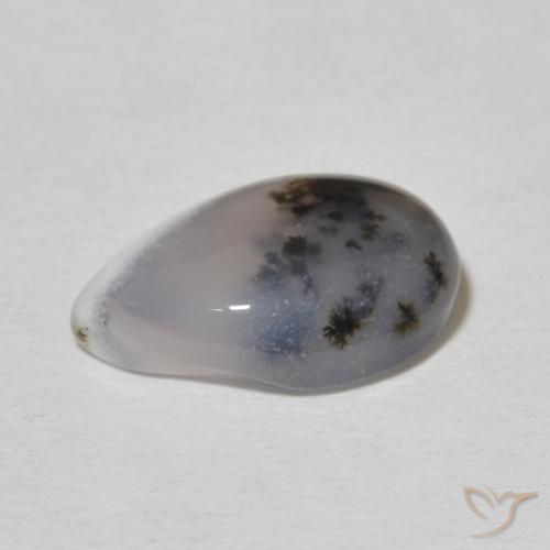 Ágata Dendrítica Branco multicor Natural 3.65ct, Formato de pêra, Opaco