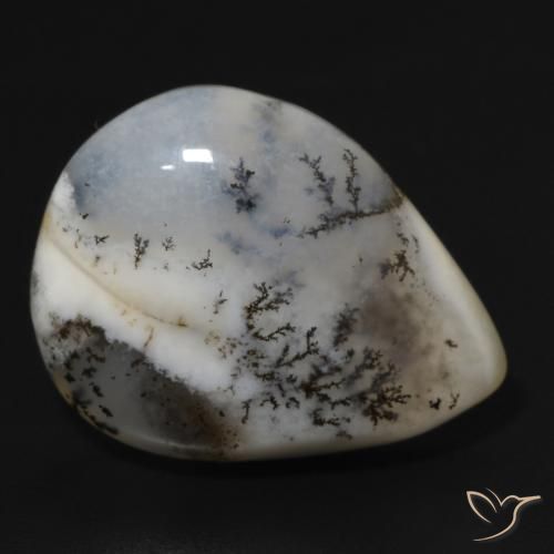 Ágata Dendrítica Branco multicor Natural 11.49ct, Formato de pêra, Opaco