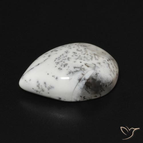 Ágata Dendrítica branco com preto Natural 3.81ct, Formato de pêra, Opaco