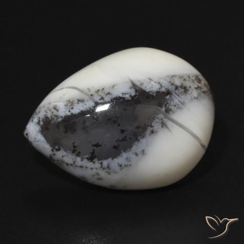6.45ct Natural branco com preto Ágata Dendrítica, Formato de pêra, Opaco