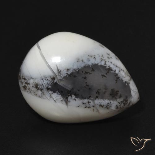 Ágata Dendrítica branco com preto Natural 6.45ct, Formato de pêra, Opaco