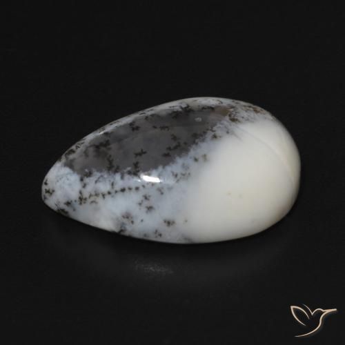 Ágata Dendrítica branco com preto Natural 6.45ct, Formato de pêra, Opaco