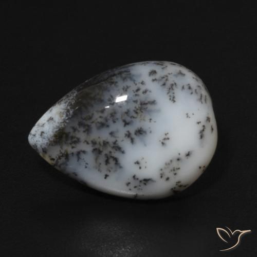 Ágata Dendrítica branco com preto Natural 4.35ct, Formato de pêra, Opaco