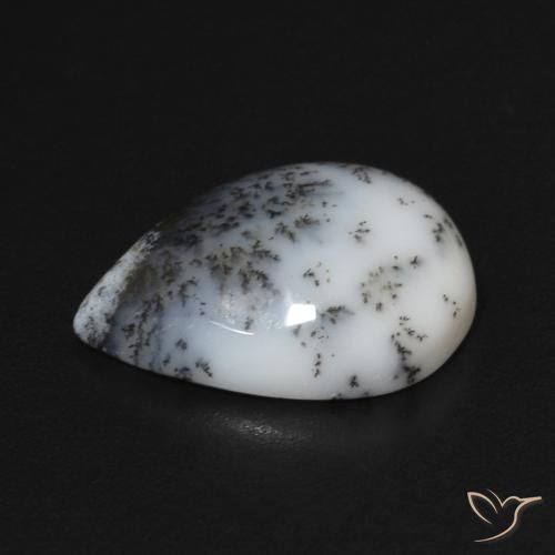 Ágata Dendrítica branco com preto Natural 4.35ct, Formato de pêra, Opaco