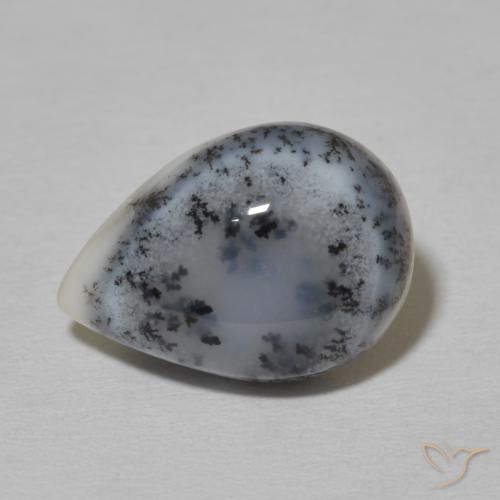 4.51ct Natural branco com preto Ágata Dendrítica, Formato de pêra, Opaco