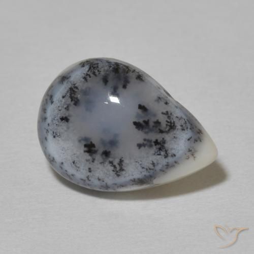 Ágata Dendrítica branco com preto Natural 4.51ct, Formato de pêra, Opaco