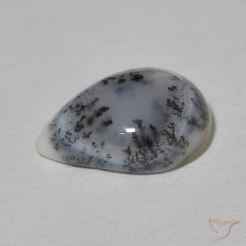 Ágata Dendrítica branco com preto Natural 4.51ct, Formato de pêra, Opaco