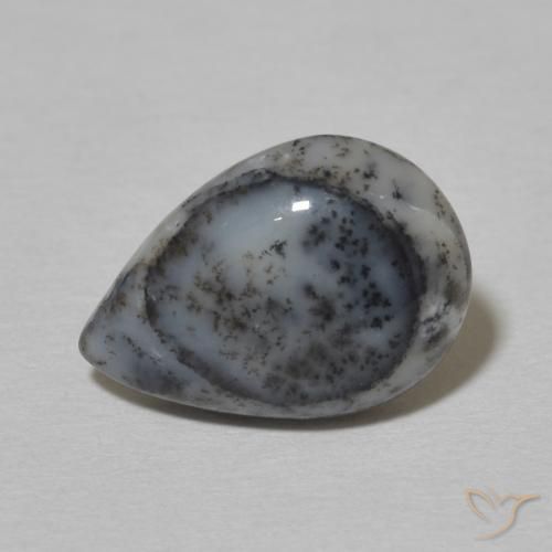 2.90ct Natural branco com preto Ágata Dendrítica, Formato de pêra, Opaco
