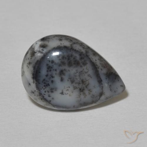 Ágata Dendrítica branco com preto Natural 2.90ct, Formato de pêra, Opaco