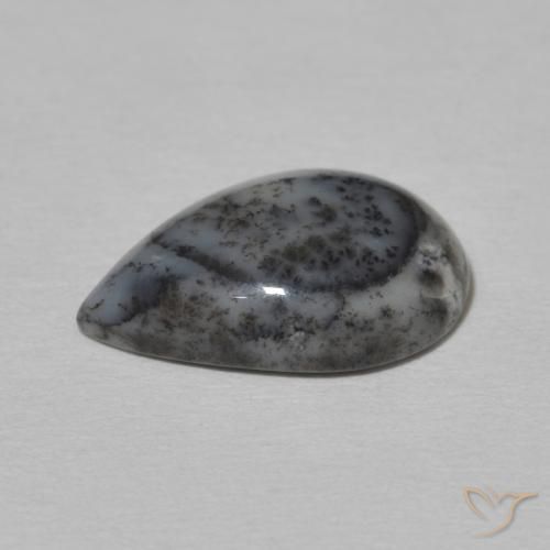 Ágata Dendrítica branco com preto Natural 2.90ct, Formato de pêra, Opaco