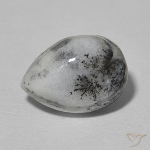 Ágata Dendrítica branco com preto Natural 4.99ct, Formato de pêra, Opaco