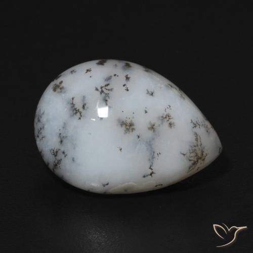 Ágata Dendrítica branco com preto Natural 5.47ct, Formato de pêra, Opaco