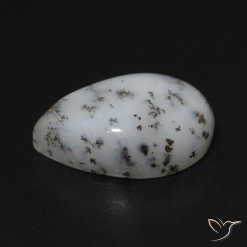 Ágata Dendrítica branco com preto Natural 5.47ct, Formato de pêra, Opaco