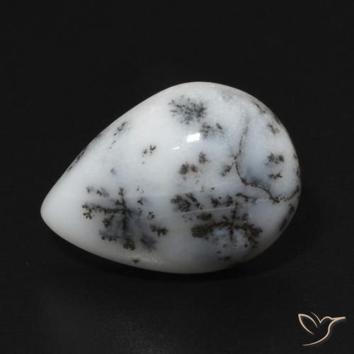 4.97ct Natural branco com preto Ágata Dendrítica, Formato de pêra, Opaco