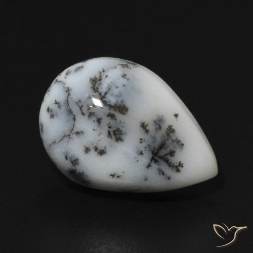 Ágata Dendrítica branco com preto Natural 4.97ct, Formato de pêra, Opaco