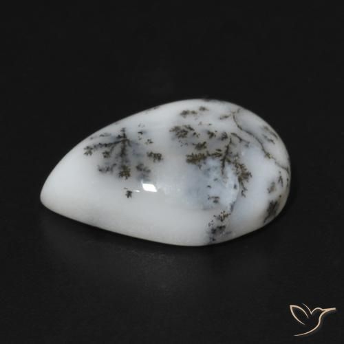 Ágata Dendrítica branco com preto Natural 4.97ct, Formato de pêra, Opaco